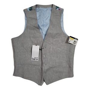Bar III Slim-Fit Linen Suit‎ Vest Mens Medium Grey Textured $115 NEW